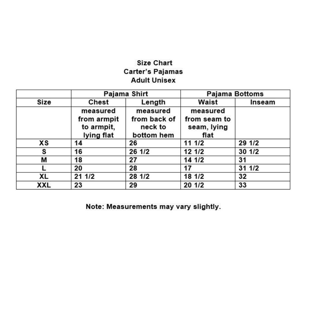 Carter's Pajamas Unisex Adult Size XS S M L XL XXL - Picture 10 of 10